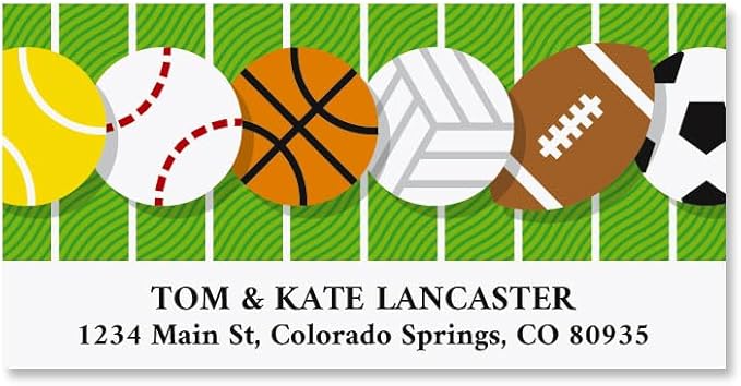 All Sports Personalized Return Address Labels- Set of 144, Large Self-Adhesive, Flat-Sheet Labels, by Colorful Images