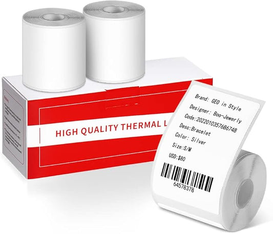 Phomemo 3 Rolls M110/M220/M110/M108/M250/M120/M150/M260/M221/M200 Thermal Label Paper 1.57'' x 2.36'' (40x60mm), Square Self-Adhesive Barcode&Address Label,130 Pcs/Roll, Black on White