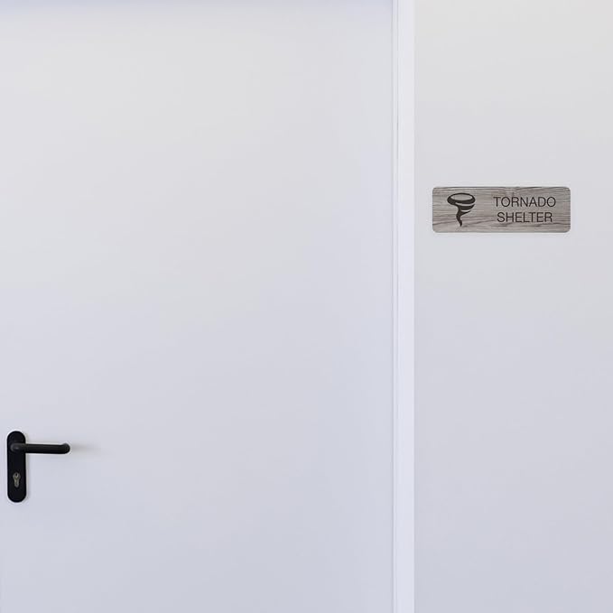Tornado Shelter Ash Grey Sign / 3" x 9" Adhesive Mount Severe Weather Storm Shelter Sign/Restaurant Small Business Wall Door Emergency Space/Made In The USA