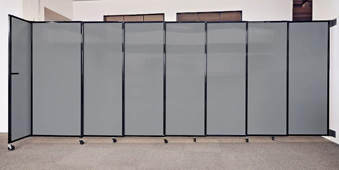 Wall-Mounted Sliding StraightWall Room Divider | Adjustable Widths | Locking Wheels | Room Separator | Up to 7'2" Wide x 4' Tall Red Fabric Panels