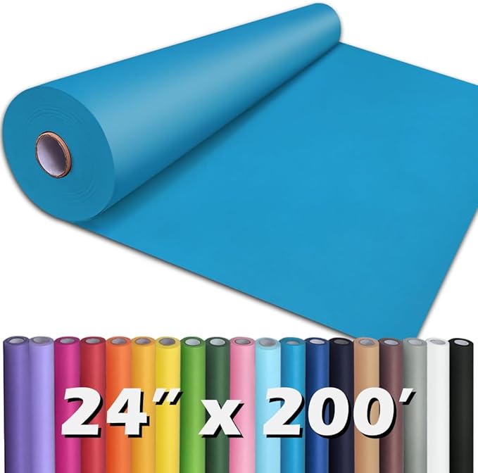 PerkHomy 24" x 2,400" (200') Lake Blue Kraft Paper Roll for Craft Bulletin Board Paper Art Table Covering Crafting Gift Wrapping Bouquet Packing Parcel 80GSM 55LB (Lake Blue, 24" x 200')