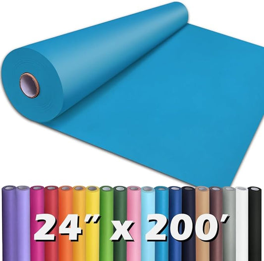 PerkHomy 24" x 2,400" (200') Lake Blue Kraft Paper Roll for Craft Bulletin Board Paper Art Table Covering Crafting Gift Wrapping Bouquet Packing Parcel 80GSM 55LB (Lake Blue, 24" x 200')