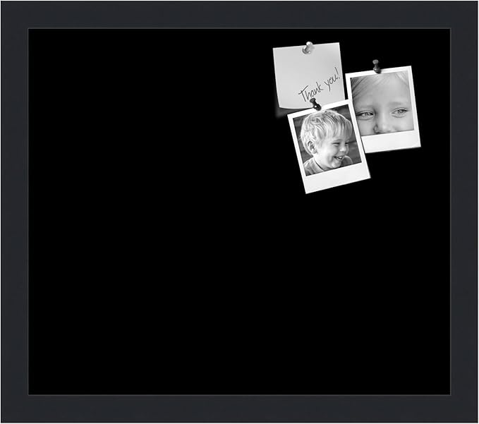 PinPix 15x13 Inch Cork Bulletin Board. This Decorative Framed Pin Board Comes with Solid Black Design and a Satin Black Frame. Ideal for Home Office Decor or Message Board (PinPix-622)