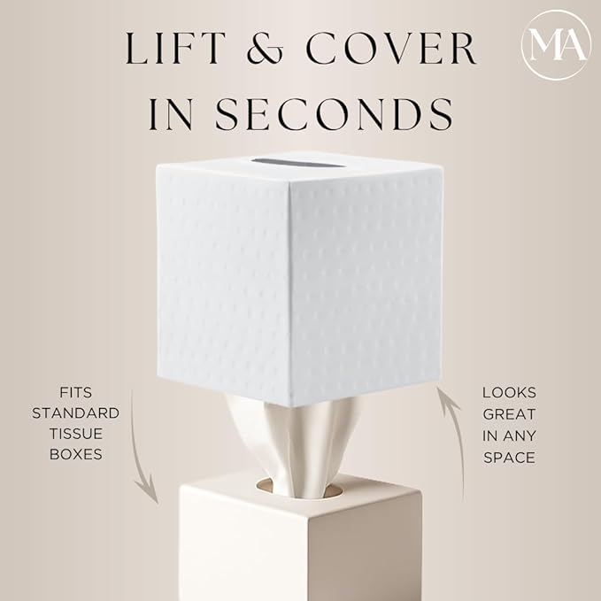 Monarch Abode Hand Hammered Tissue Box Cover Square, White Tissue Holder for Bathroom, Square Metal Dresser Accessories for Home, Decorative Tissue Box Holder, Classic White Handcrafted Tissue Cover