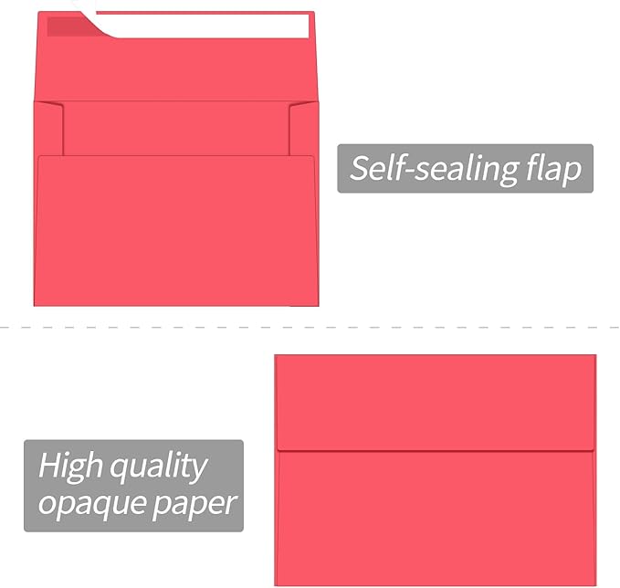 100 Packs 5x7 envelopes, A7 White Envelopes for Invitations Self Seal Printable for Greeting Cards, Weddings, Invitations, Photos, Postcards, Mailing (Red)