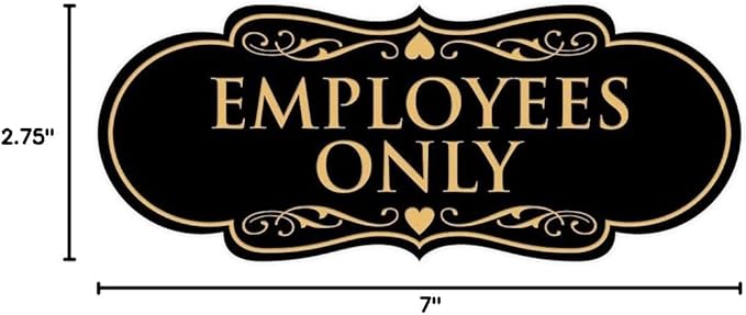 Designer EMPLOYEES ONLY Sign | Easy Installation | Office or Business Signs | Workplace Safety - Black/Gold - Medium (1 Pack)