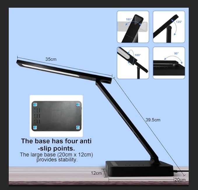Smart Desk Lamp with Dual USB Charging (Type-C/USB-A) & 2 AC Outlets, Digital Clock, Temperature Display, 5 Color Modes, 5 Brightness, Adjustable - for Office, Bedroom, Dorm Room, Study