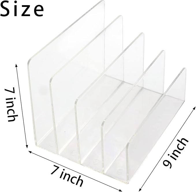Acrylic Desk File Organizer 2 Pack, 4 Section Letter Organizer, Clear Folder Holder, Desktop File Holder for Document, Notebook and Newspaper, Clear Desk Storage Rack for Home and Office Use