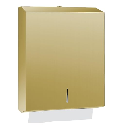 Paper Towel Dispenser Wall Mount, Brushed Gold Stainless Steel Commercial Paper Towel Holder with Lock, Large Capacity 400 C Fold/525 Multifold Towels