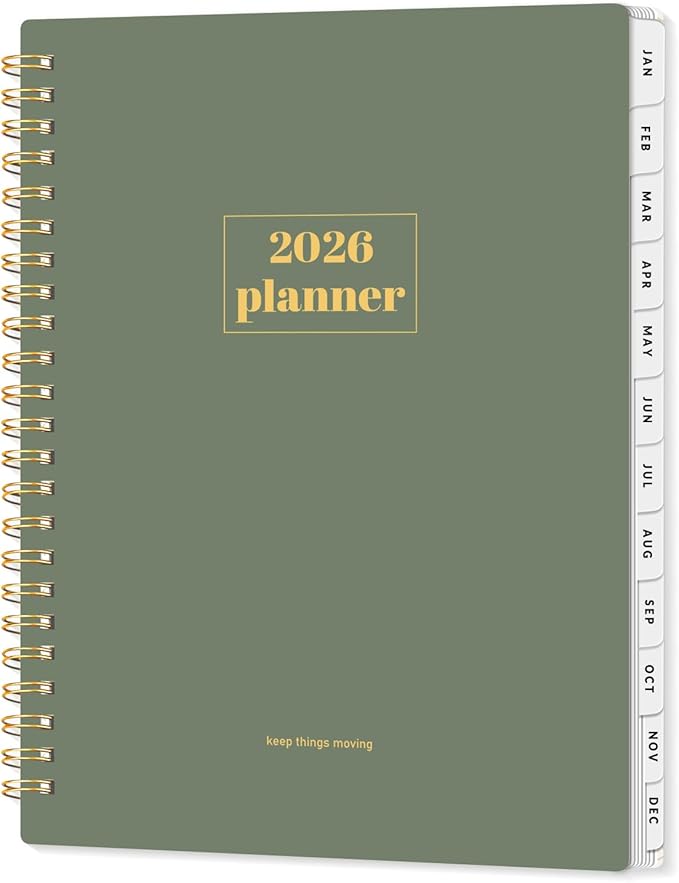SUNEE Planner 2026 Weekly and Monthly, January 2026-December 2026, 6.4"x8.3", Tabs, Note Pages,Spiral Binding, Sage Green