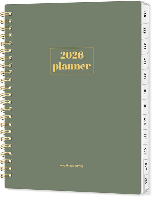 SUNEE Planner 2026 Weekly and Monthly, January 2026-December 2026, 6.4"x8.3", Tabs, Note Pages,Spiral Binding, Sage Green