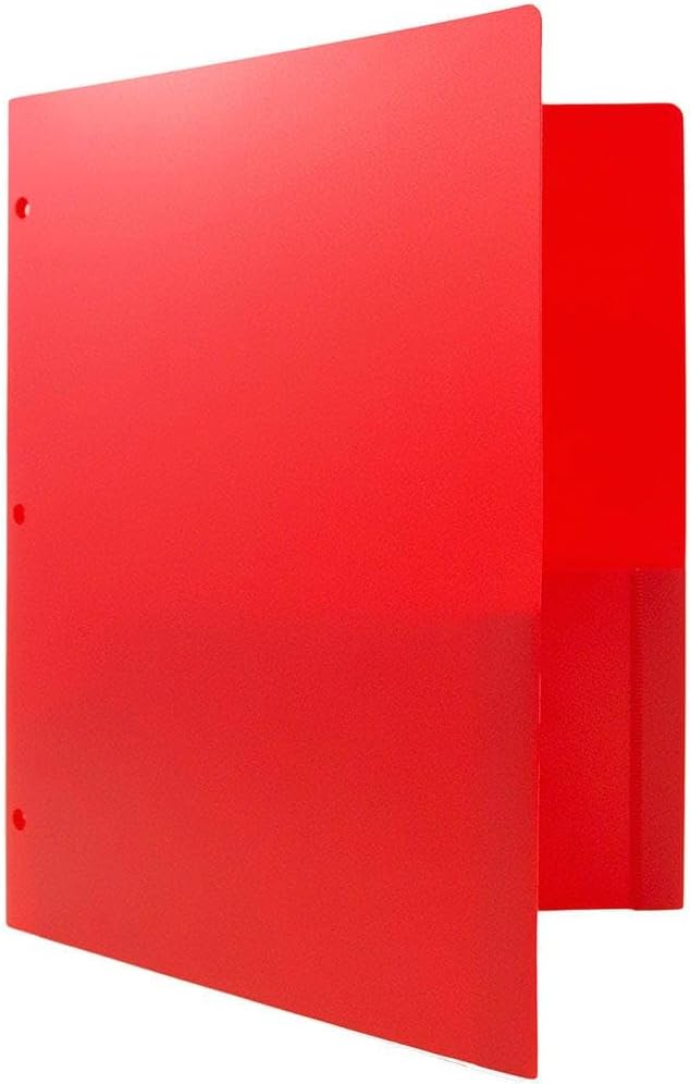JAM PAPER Heavy Duty Plastic 3 Hole Punch Pocket Folders - Extra Tough School Folders - Red - 3/Pack