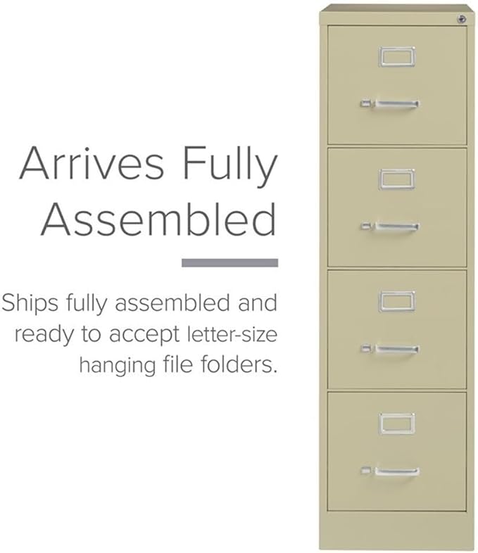 Pemberly Row 4 Drawers 52" Vertical Beige Metal Filing Cabinet Lockable Pre-Assembled Stationary Letter Size for Home, Office
