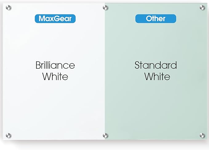 MaxGear Glass White Board 60x40 Inches Brilliance White Magnetic Dry Erase Board Wall Mounted Whiteboard, Large Frameless Whiteboard with 1 Eraser,3 Markers and 6 Magnets for Office, School, Home