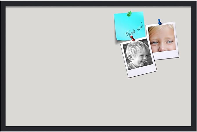 PinPix 34x22 Inch Cork Bulletin Board. This Decorative Framed Pin Board Comes with Light Stone Design and a Satin Black Frame. Ideal for Home Office Decor or Message Board (PinPix-1809)