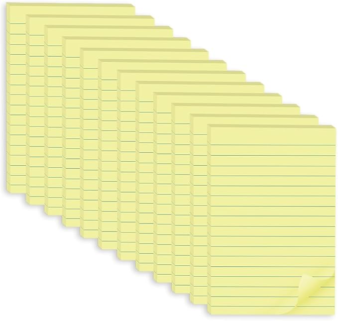 (12 Pads) Sticky Notes 4X6 in Yellow Stickies Super Sticking Power Memo Pads Strong Adhesive