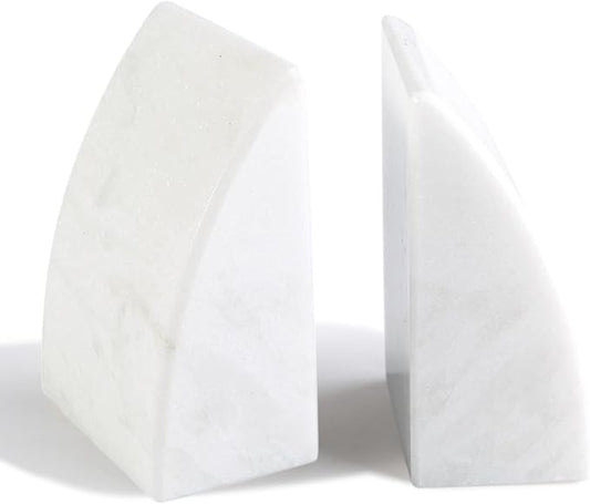 Koville Marble Bookends for Shelves, Large Bookends for Heavy Books, Natural Stone Book Stopper for Books CD Movies, Aesthetic Decorative Book Ends (White)