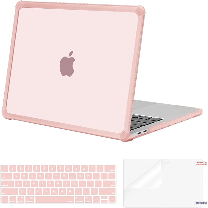MOSISO Compatible with MacBook Pro 13 inch Case M2 2025-2016 A2338 M1 A2251 A2289 A2159 A1989 A1708 A1706, Anti-Cracking Heavy Duty Plastic TPU Bumper Hard Case&Keyboard Skin&Screen Film, Pink