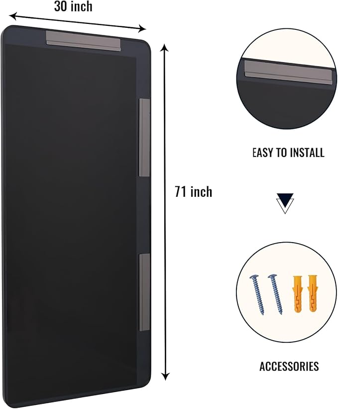 71" x 30" Full-Length Mirror - Black Deep Framed Floor Mirror, Wall-Mounted Rectangular Dressing Mirror for Home Decor in Bedroom, Bathroom, Living Room - Hang or Lean Against Wall