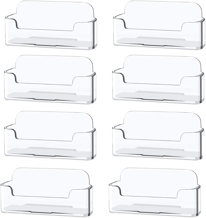 8 Pack Plastic Business Card Holder - Clear Business Card Case for Desk - Office Acrylic Business Card Stand Display