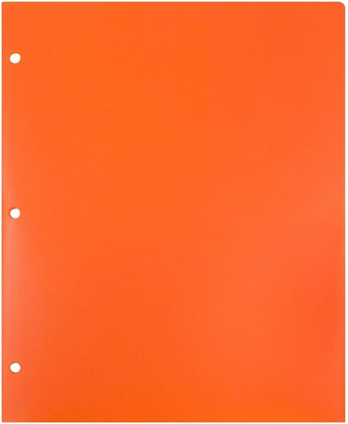 JAM PAPER Heavy Duty Plastic 3 Hole Punch Pocket Folders - Extra Tough School Folders - Orange - Bulk 48/Pack