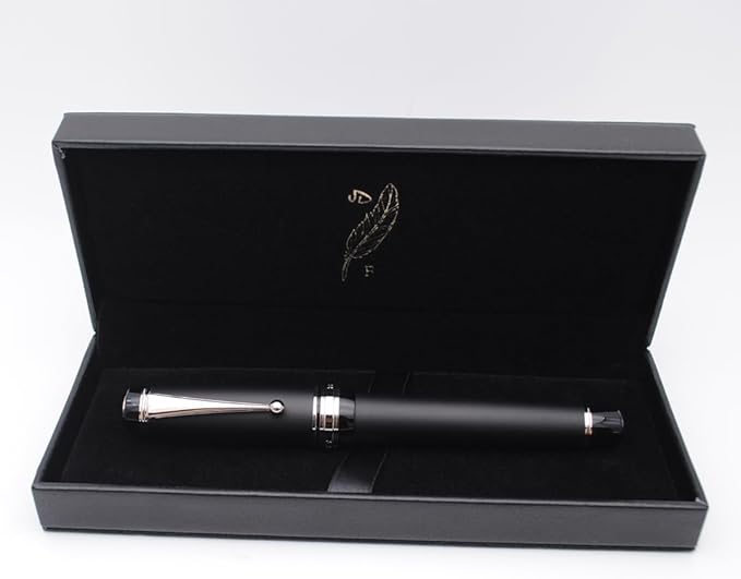 Metal Big Fountain Pen Set Medium Nib 0.7mm, Includes Ink Refill Converter, 5 Ink Cartridges & Gift Box (Medium Nib 0.7mm, Matte Black with Silvery Clip)