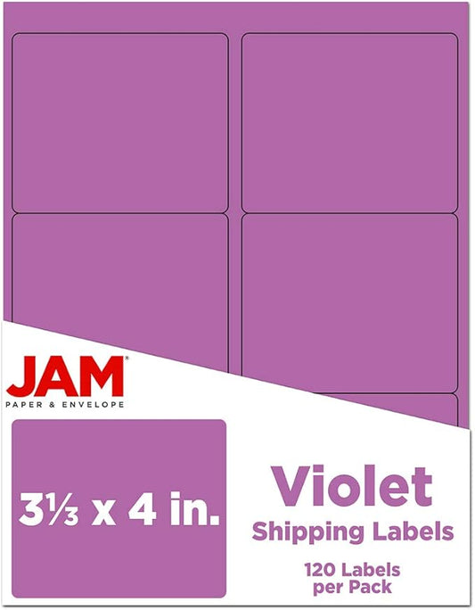 JAM PAPER Shipping Address Labels - Large - 3 1/3 x 4 - Violet Purple - 120/Pack