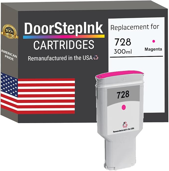 DoorStepInk Remanufactured in The USA Ink Cartridge Replacements for HP 728 300ml Magenta F9K16A for DesignJet T730 36-in Printer, DesignJet T830 24-in MFP, DesignJet T830 36-in MFP
