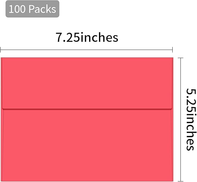 100 Packs 5x7 envelopes, A7 White Envelopes for Invitations Self Seal Printable for Greeting Cards, Weddings, Invitations, Photos, Postcards, Mailing (Red)