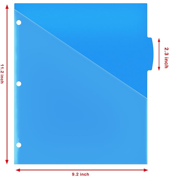 Plastic 5-Tab Dividers with Clear Front Pockets -2 Sets, Pocket Dividers for 3-Ring Binders, Multi-Color Binder Dividers, Total 10 Tabs
