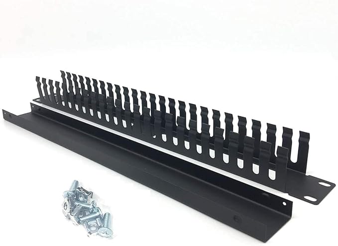 2 Pack 1U 19 Inch Cable Manager Horizontal Rack Mount 24 Slot Metal Finger Duct Wire Organizer with Cover and Mounting Screws for Server Rack, Black(24S2P)