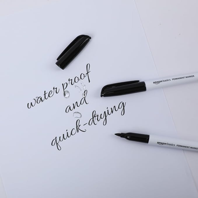 Amazon Basics Fine Tip Point Permanent Markers for Office, School, and Home Use, Black, 12 Pack