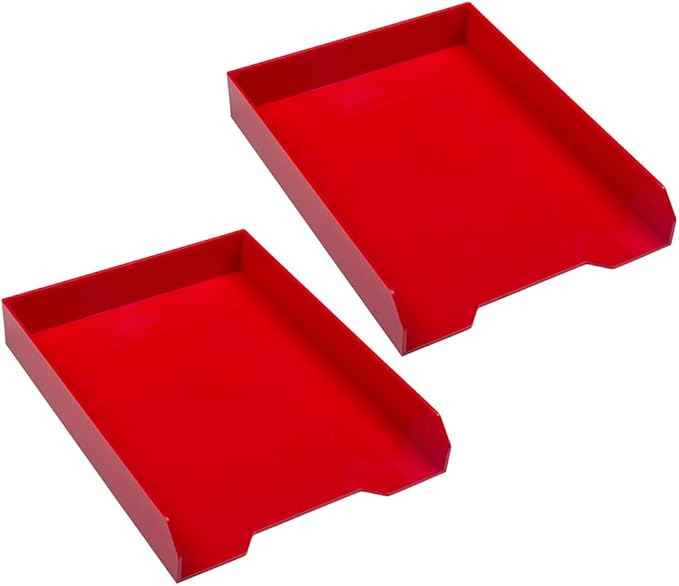 JAM PAPER Stackable Desktop Trays - Red - Office Desk Supply & Paper Organizer Set - 1 Top Tray & 2 Letter Trays/Pack