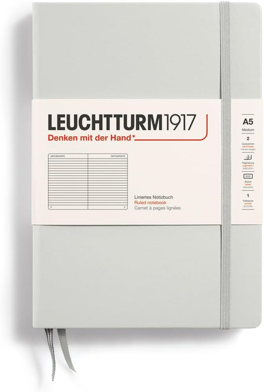 LEUCHTTURM1917 - Notebook Hardcover Medium A5-251 Numbered Pages for Writing and Journaling (Light Grey, Ruled)