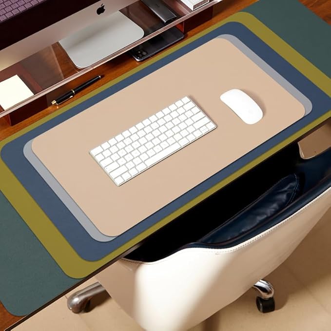 HOMIEAZICOZI Leather Desk Mat - Non-Slip PU Pad for Office and Home Organization Accessories Ideal Large Mouse Mats on Top of Desks (Silver,31.5''x 15.7'') (DPD-Sil-M)