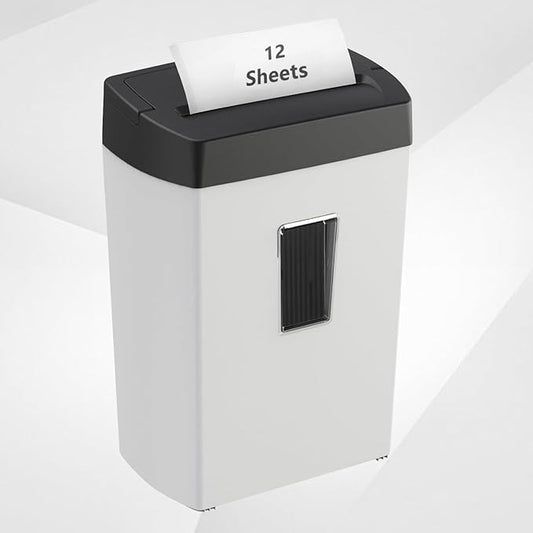 Bonsaii 12-Sheet Cross-Cut Paper Shredder, P-4 Security, Credit Card & Document Shredder for Home/Office, 5-Min Run with Overheat Protection, Compact Handle, 5.5-Gal Bin, Black/White