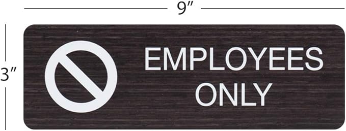 SBLABELS Employees Only Indoor Easy Adhesive Mount Door and Wall Sign for Private Rooms Restaurants and Small Businesses 3" x 9" - Dark Wood