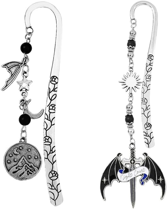 Fantasy Dragon Leather Corner Bookmark, Elegant Metal Dragon Charms Leather Page Saver, Chic Book Accessory for Bookworms, Great Gift for Dragon & Book Lovers (ACotar)