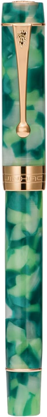 Jinhao 100 Fountain Pen Celluloid Classic Style, #6 Nib Smooth Writing Instrument with Refillable Converter and Pen Case Set