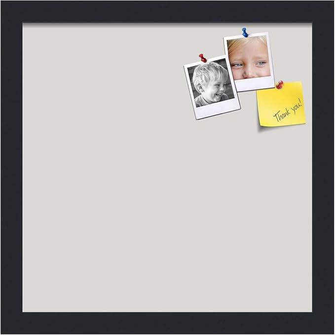 PinPix 13x13 Inch Cork Bulletin Board. This Decorative Framed Pin Board Comes with Light Stone Design and a Satin Black Frame. Ideal for Home Office Decor or Message Board (PinPix-1809)