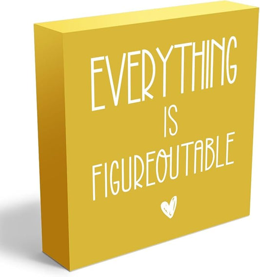 Inspirational Wooden Box Sign Office Decor Motivational Gifts Decorative Positive Affirmations Office Desk Decor for Tabletop Bookshelf Home Meeting Room Bedroom Rustic Square Wall Decor Yellow