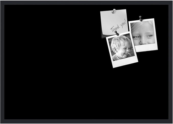 PinPix 40x28 Inch Cork Bulletin Board. This Decorative Framed Pin Board Comes with Solid Black Design and a Satin Black Frame. Ideal for Home Office Decor or Message Board (PinPix-622)