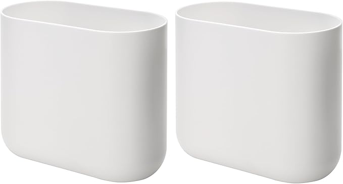 iDesign Small Oval Plastic Bathroom Trash Cans - Ideal for Bathroom, Bedroom, or Office - Set of 2 - White