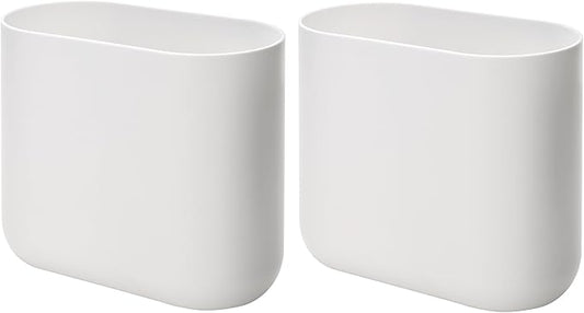 iDesign Small Oval Plastic Bathroom Trash Cans - Ideal for Bathroom, Bedroom, or Office - Set of 2 - White