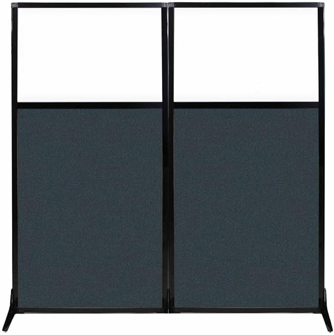 Versare Workstation Partition | Portable Wall Divider | Modern Office Cubicle | Free Standing Privacy Screen | Flexible Work Space | 66" x 70" W/Window, Blue Spruce Fabric Panels