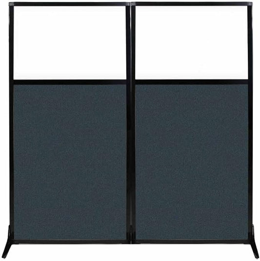 Versare Workstation Partition | Portable Wall Divider | Modern Office Cubicle | Free Standing Privacy Screen | Flexible Work Space | 66" x 70" W/Window, Blue Spruce Fabric Panels