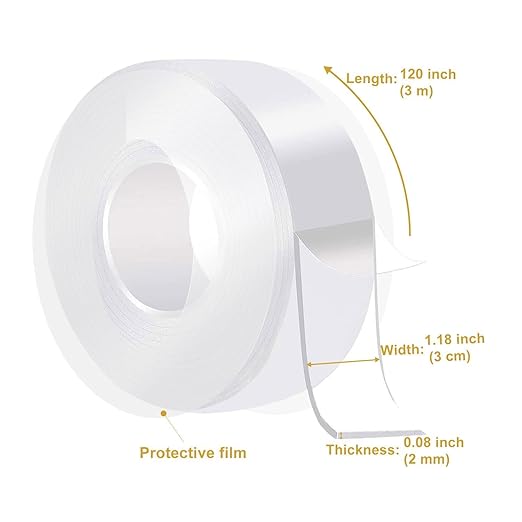 WINNOW Double Sided Mounting Tape - Strong Adhesion, Washable and Reusable, No Residue Removable Adhesive Tape for Walls, Bathroom, Mats, Picture Hanging (1.18 inches x 40 feet)