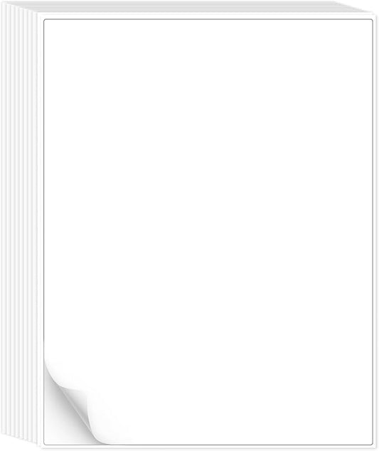 L LIKED 30 Printable White Sticker Paper Full Sheet Label, Matte, 8.5" x 11" for Laser & Inkjet Printers (30 Sheets)