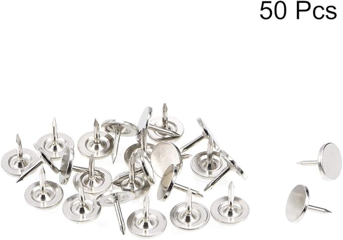 uxcell Upholstery Nails Tacks 9.5mmx10mm Flat Head Furniture Nails Pins Silver Tone for Furniture Sofa Headboards, 50 Pcs