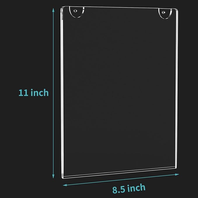 HIIMIEI Wall Mount Acrylic Sign Holder 8.5'' x 11'', Clear Plexi Door Sign Holder Document Holder Plastic Picture Frames with All Mounting Accessories(6 Pack)